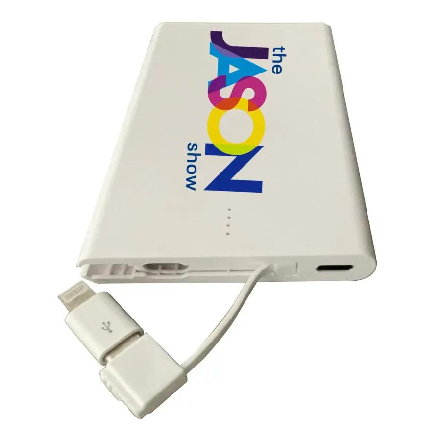 4000mAh Power Bank w/Built In Cable in Bright White