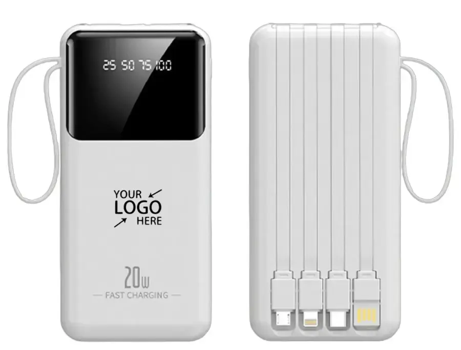 20000mAh Portable Power Bank with 4 Cables & Flashlights