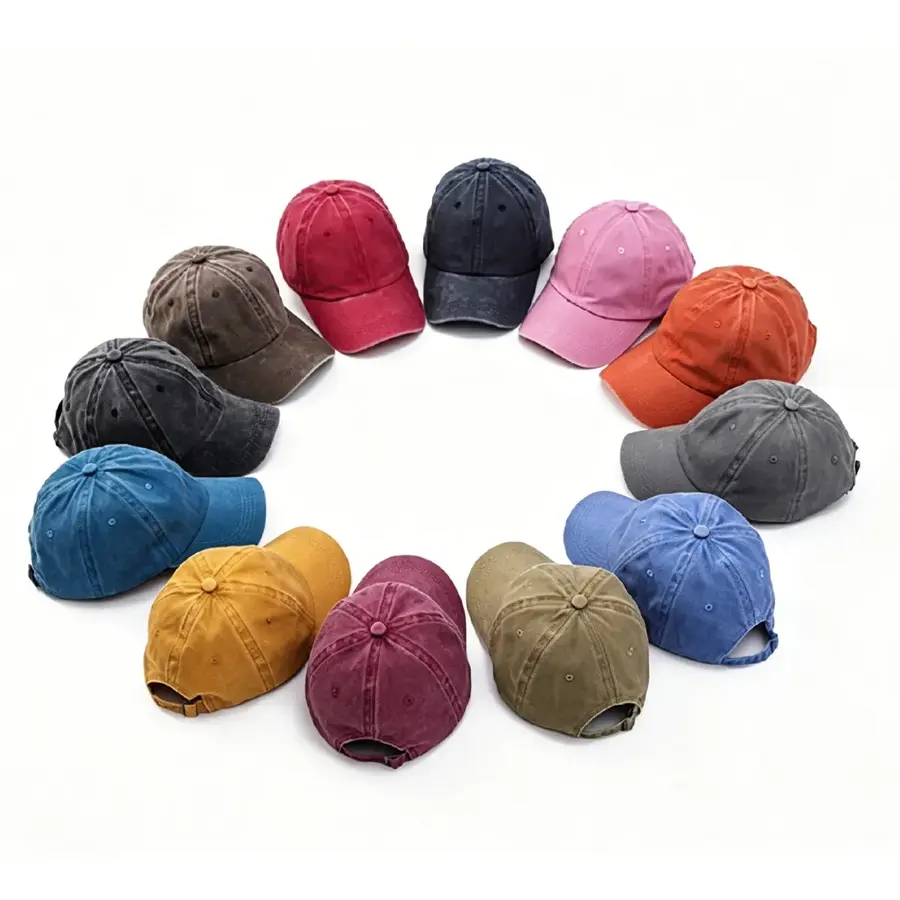 6 Panel Vintage Washed Distressed Cotton Baseball Cap