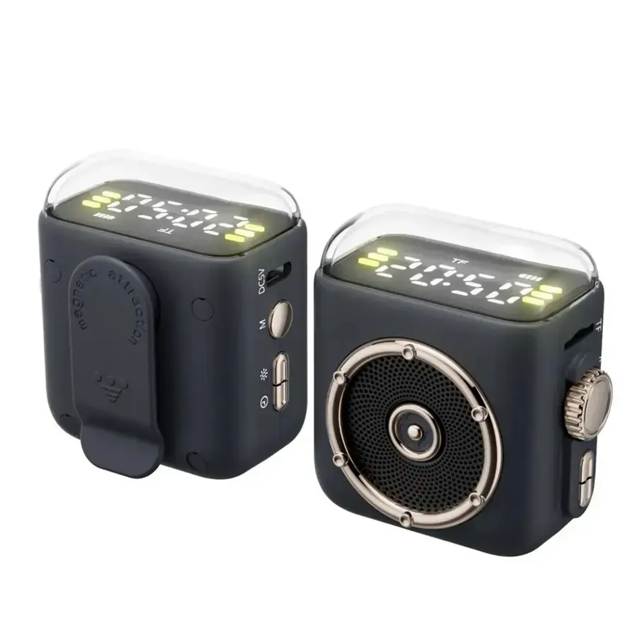 Magnetic Clip Bluetooth Speaker FM Radio Clock Night Light