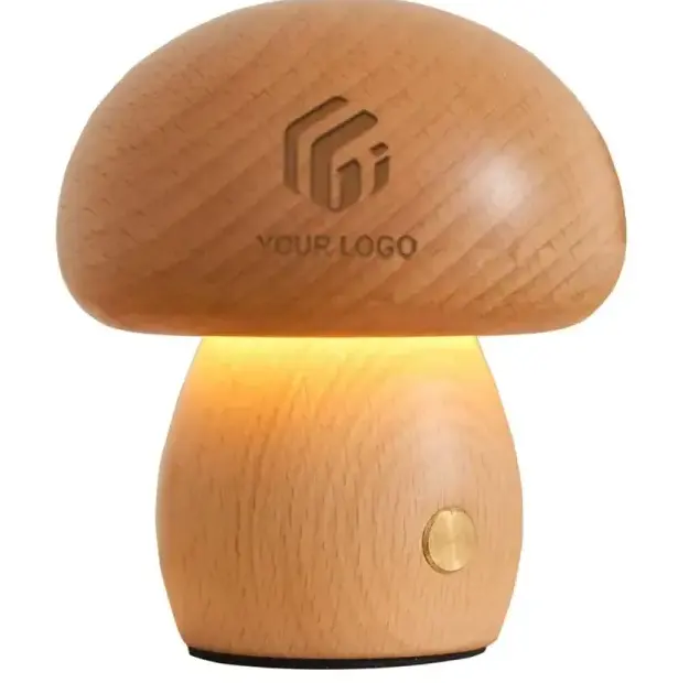 Wooden Dimmable Touch Bedroom Nightstand LED Mushroom Lamp