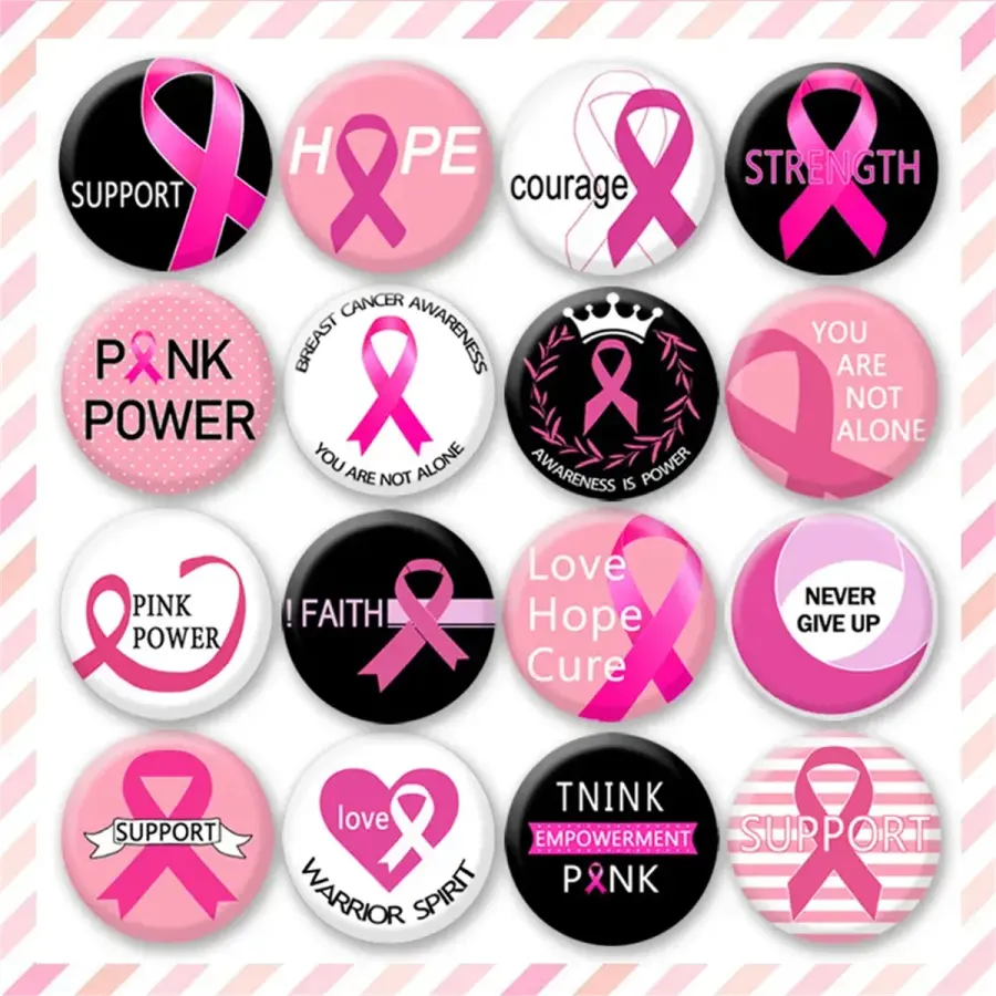 Breast Cancer Awareness Buttons Badge Pink Ribbon Brooch Pin