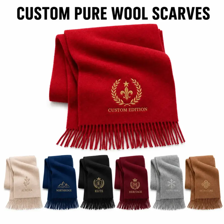 Custom 100% Pure Wool Scarf with Embroidered Logos