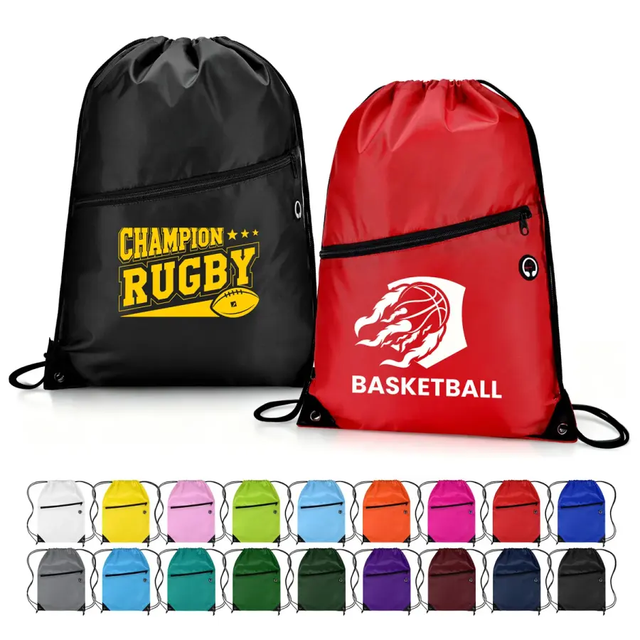 Drawstring Backpack with Front Zipper Pocket