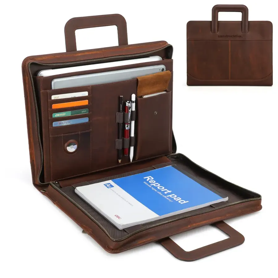 Executive Full-Grain Leather RFID Laptop Padfolio