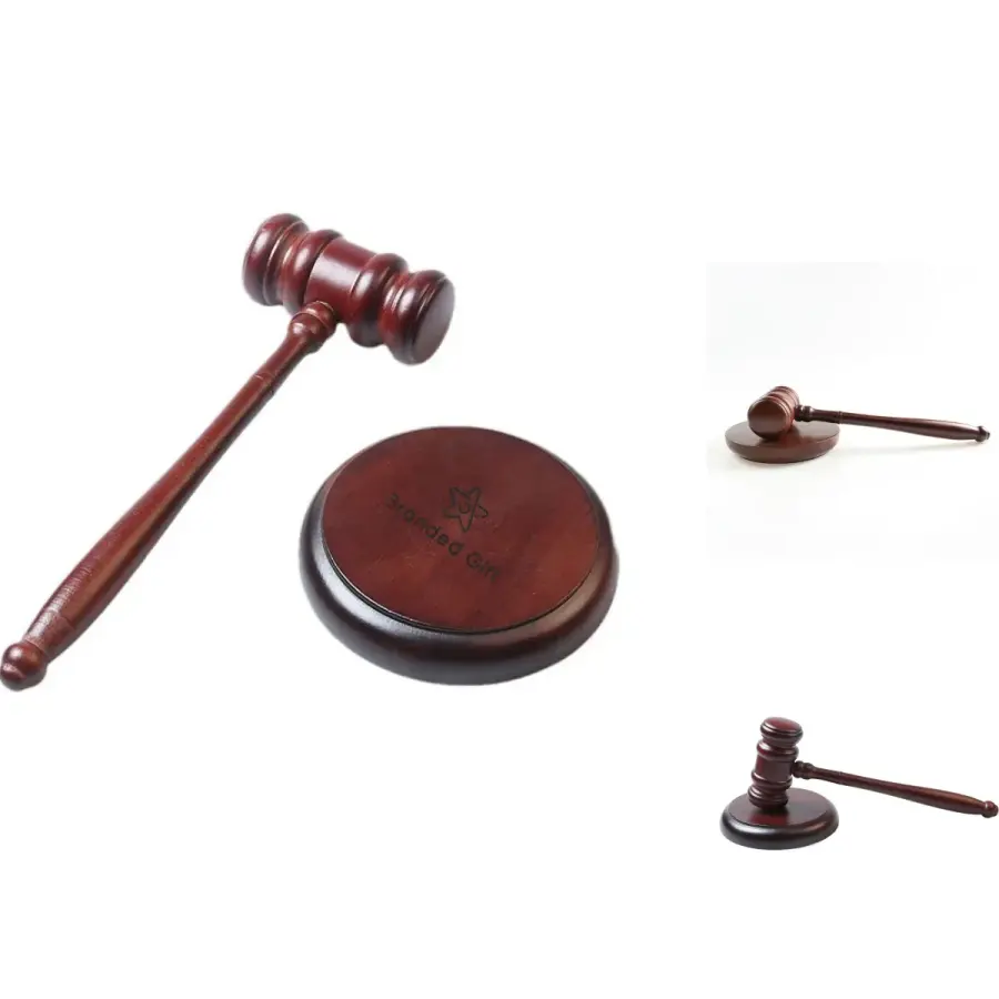 Judge Gavel and Sound Block Set in Auburn Brown