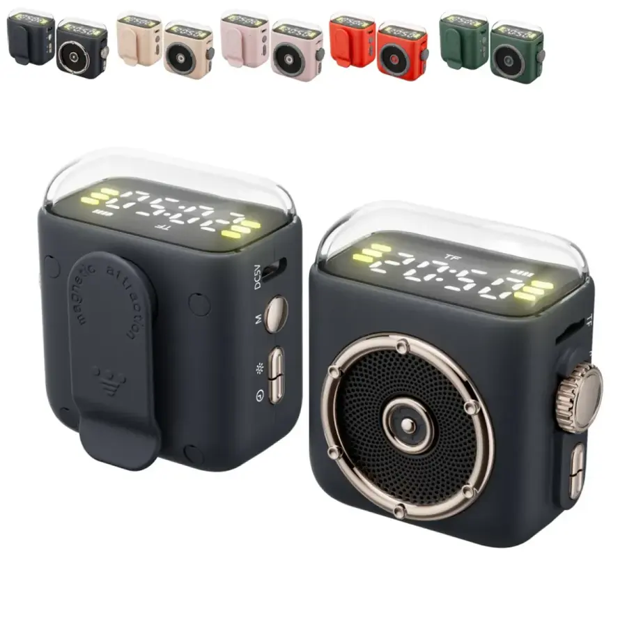 Magnetic Clip Bluetooth Speaker FM Radio Clock Night Light