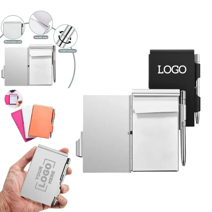 Pocket Aluminum Memo Pad Holder With Ballpoint Pen