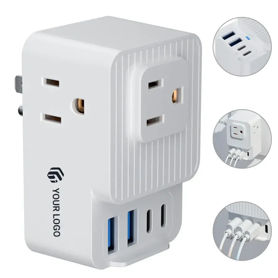 Portable Home Office Multi Plug Wall Outlet Extender Adapter in White