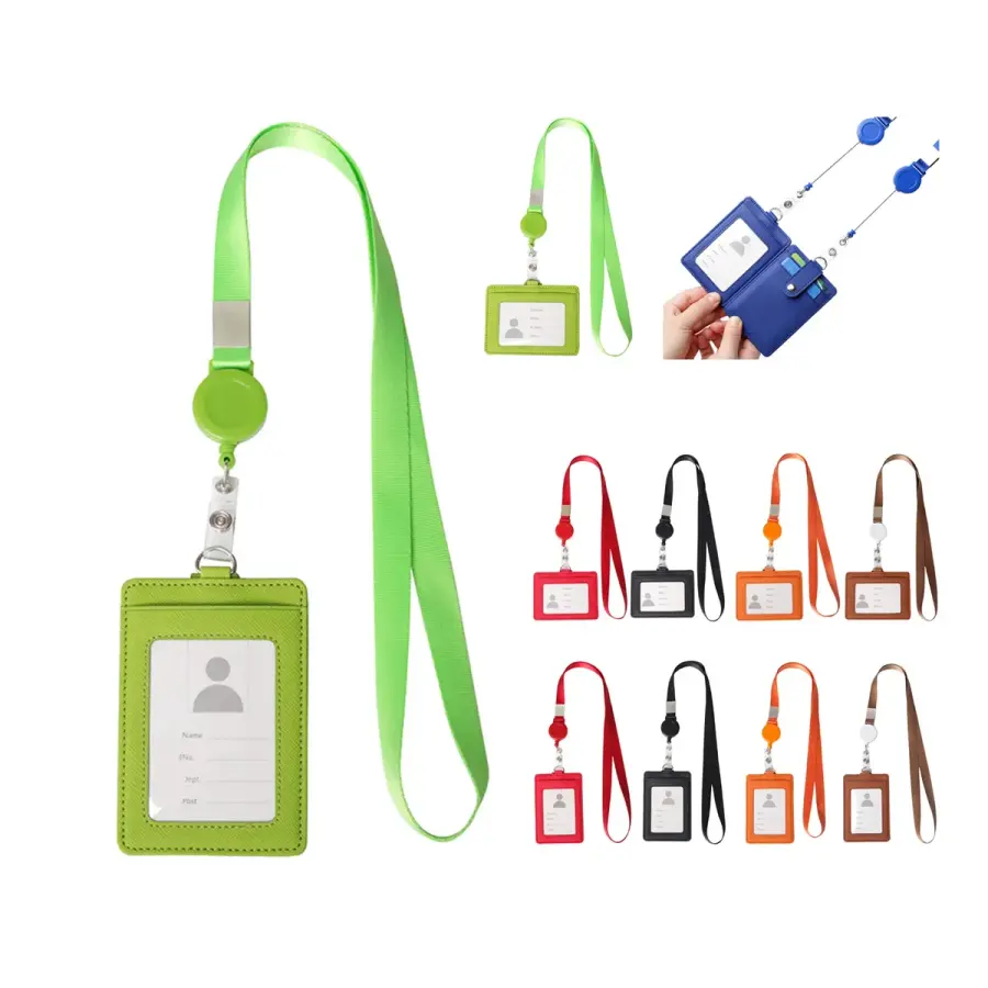 Portable Retractable Lanyard Pu Leather Name Tag