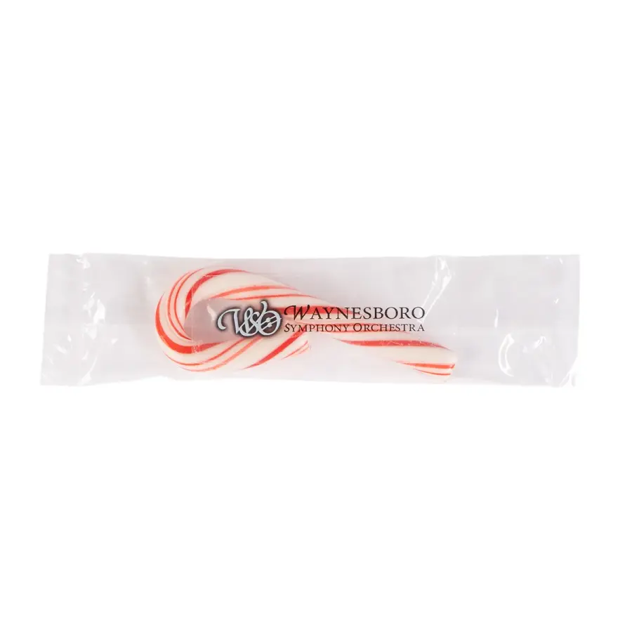 Small Candy Cane with Clear Label in White-Red