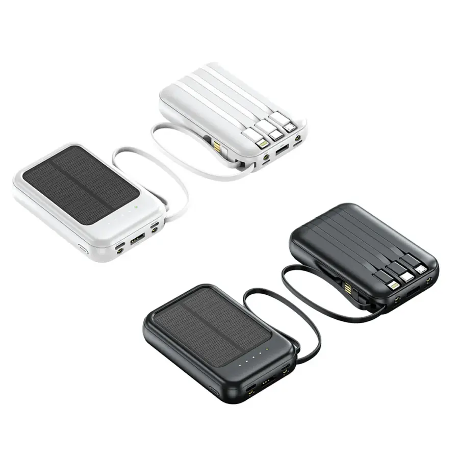 10000Mah Solar Power Bank Portable Charger Built-In Cables