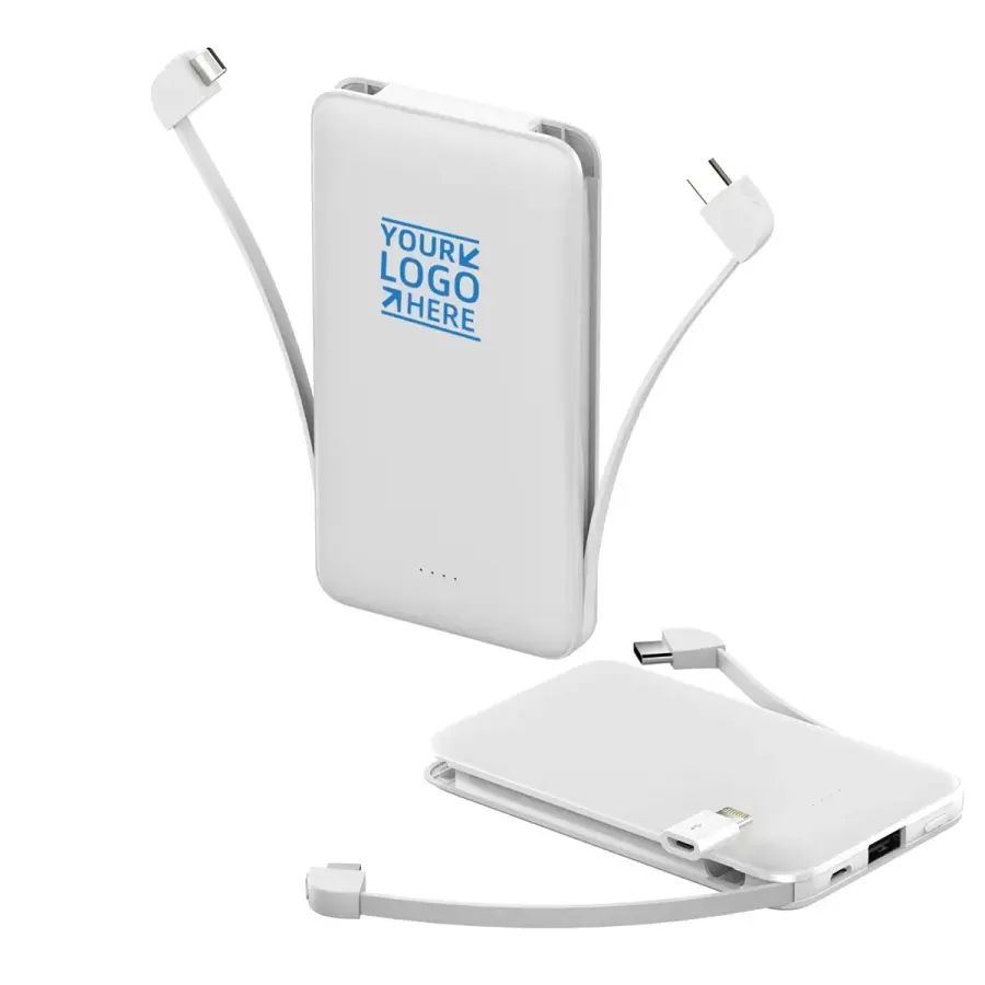 4-in-1 5,000 mAh Slim Power Bank with Built in Cable