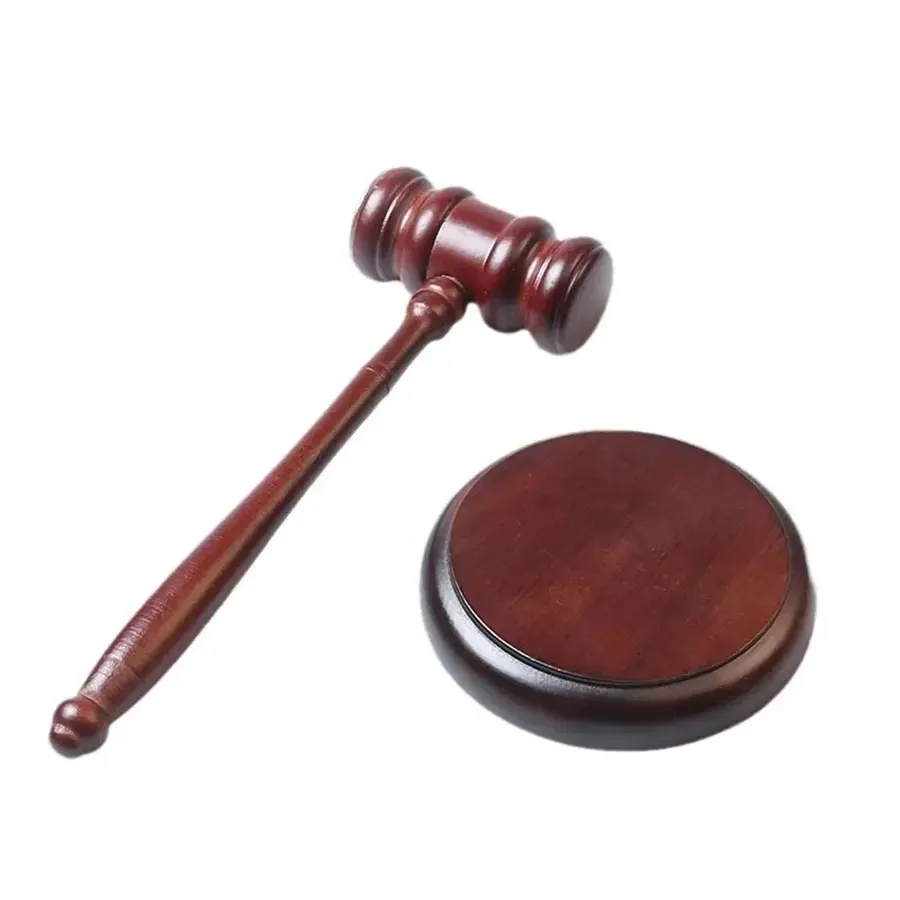 Judge Gavel and Sound Block Set in Auburn Brown