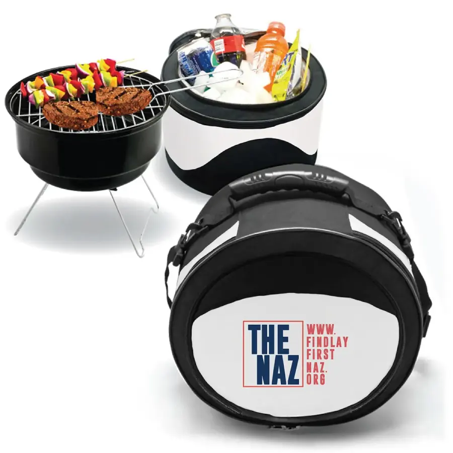 BBQ Grill & Cooler 2-in-1 Set for Camping, Parties & Picnics