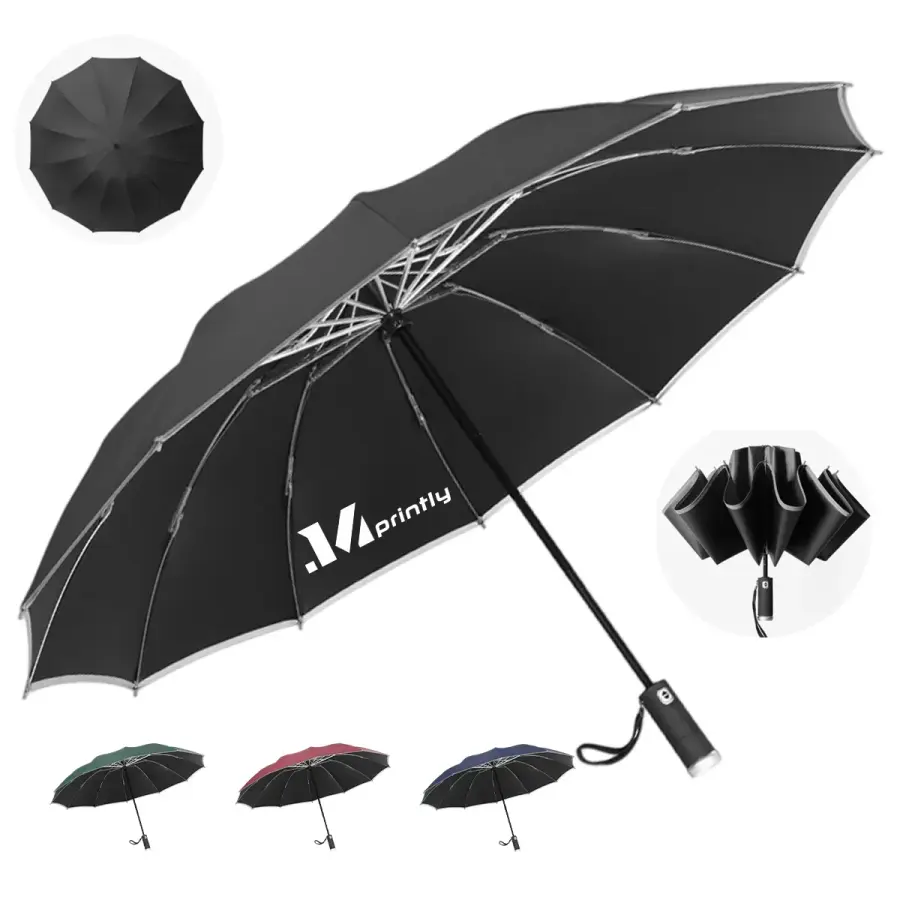 Compact Windproof Folding Umbrella Black Travel Rain Gift