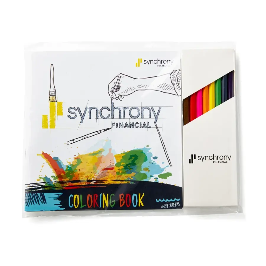 Custom Cover 7" Adult Coloring Book & 8-Color Pencil Set in White