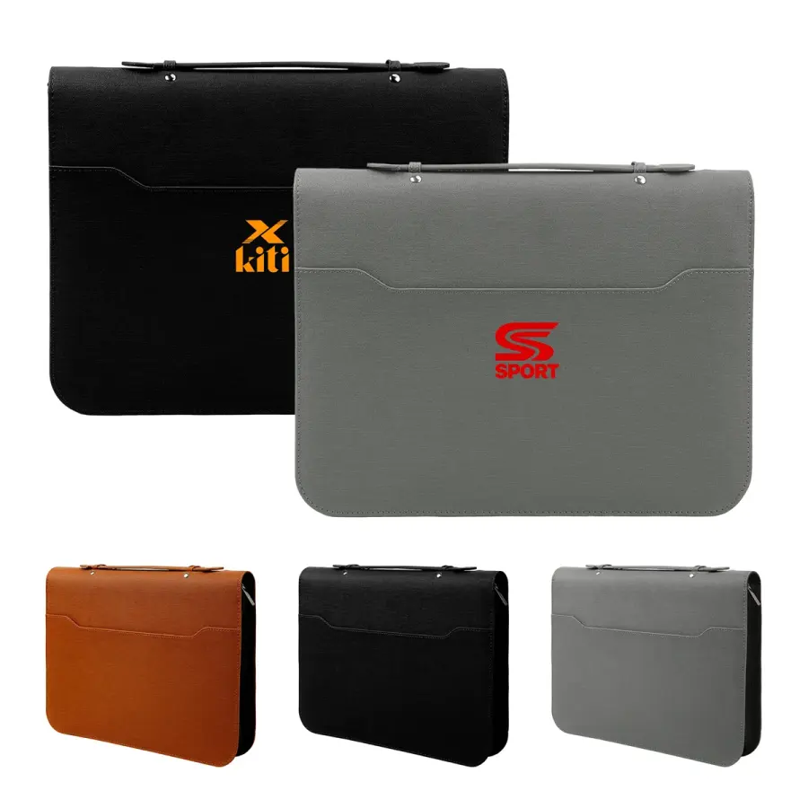 Leather Business Portfolio Binder W/ Zipper Closure & Handle
