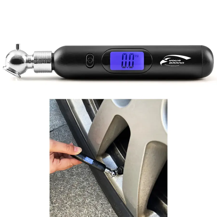 Metallic Head Digital Tire Pressure Gauge With Backlight LCD in Black