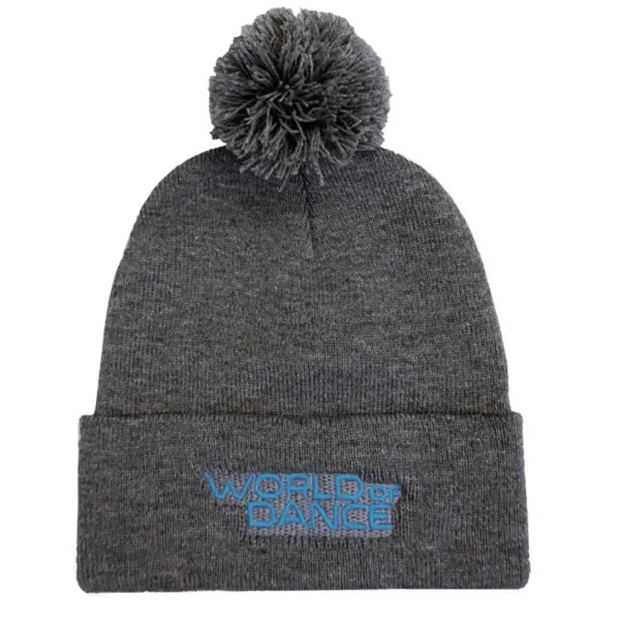 Pom Beanie with Direct Embroidery