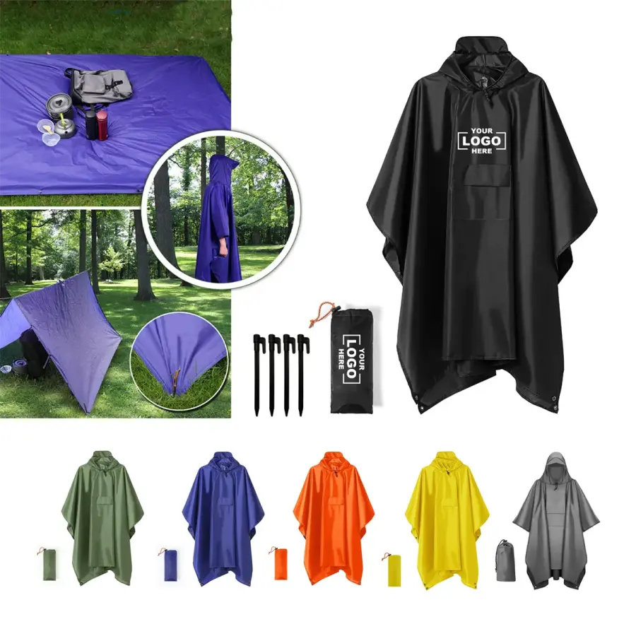 3 in 1 Reusable Waterproof Rain Poncho With 4 Ground Nails