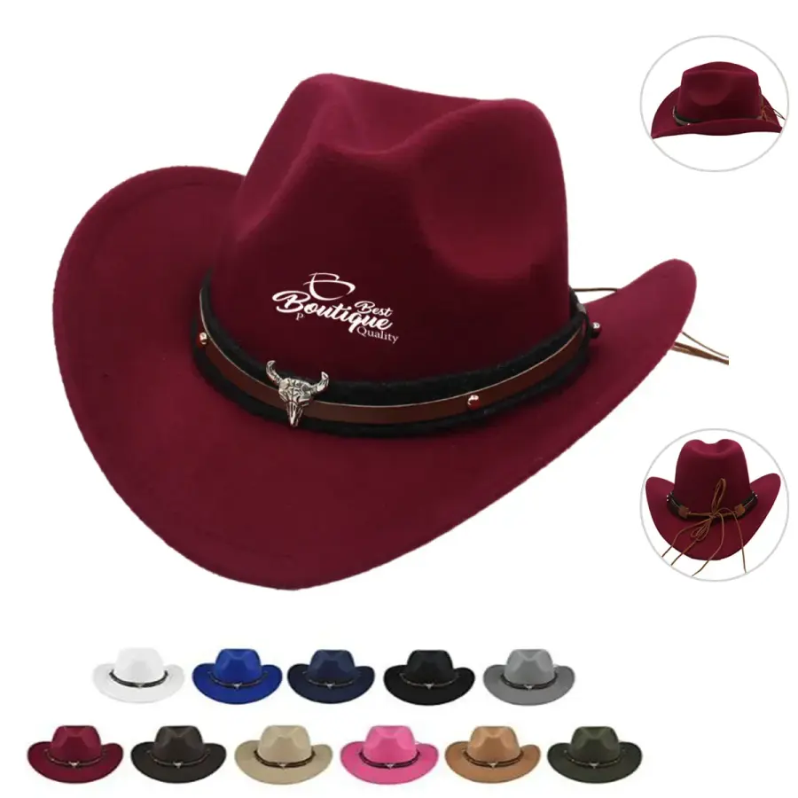 Unisex Classic Western Cowboy Men Felt Wide Brim Hats
